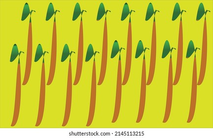 yellow eggplant with green leaves on a bright yellow background