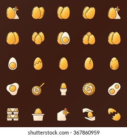 Yellow eggs icons set - vector glossy golden eggs signs or logo elements