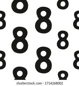 Patrón de ocho números amarillos sin fisuras. Gracioso telón de fondo para la decoración de jardín de infantes, escuela, educación infantil. Fondo vectorial numérico.