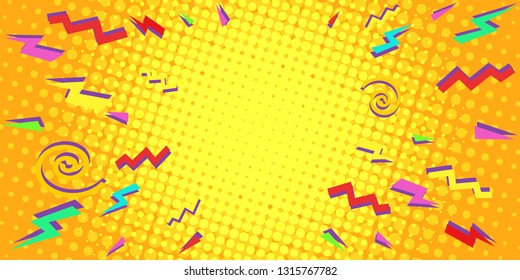 Yellow Eighties Background Pop Art Retro Vector Illustration Vintage Kitsch