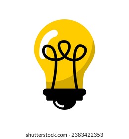 Yellow electric light bulb with light rays doodle icon flat vector design