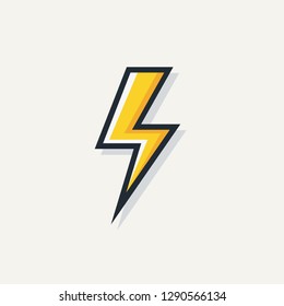 Yellow Electric Lightning Bold Vector Symbol Isolated On White Background For Electric Power Logo, Poster, T Shirt. Thunder Icon. Storm Pictogram. Flash Light Sign. 10 Eps