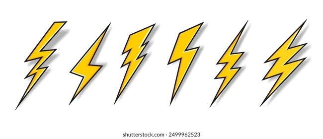 yellow Electric Lightning bolt cartoon symbol with shadow isolated on white background