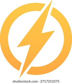 gelber elektrischer Blitzschlag auf Kreis, flaches minimales Vektorsymbol