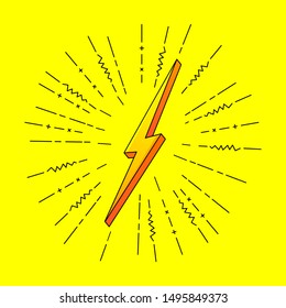 Yellow electric lightning. Lightning bolt, lightning bolt. Modern flat style vector illustration.