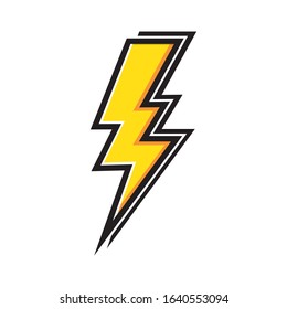 Yellow Electric Lightning Bolt with shading effects on white background vector icon