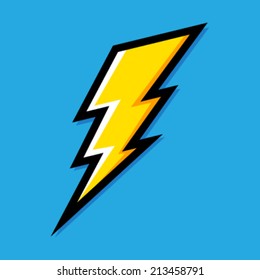Yellow Electric Lightning Bolt with shading effects on blue sky background vector icon