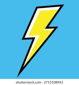 Yellow Electric Lightning Bolt with shading effects on blue sky background vector illustration simple design.