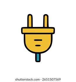 Yellow Electric Power Plug Icon with Thick Black Outline in Flat Minimalist Style