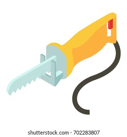 Yellow electric saw icon. Isometric illustration of yellow electric saw vector icon for web