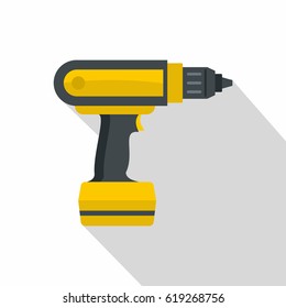 Yellow electric screwdriver drill icon. Flat illustration of yellow electric screwdriver drill vector icon for web
