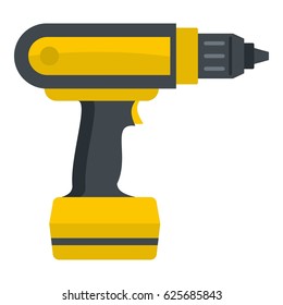 Yellow electric screwdriver drill icon flat isolated on white background vector illustration