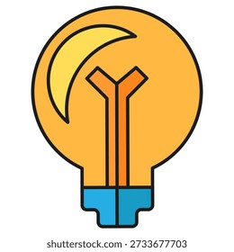 Yellow electricity light bulb symbol of creativity. Inventing, fantasizing, discovery power in school lessons. Futuristic stroked shadows and highlights vector isolated on white background