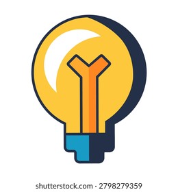 Yellow electricity light bulb symbol of creativity. Inventing, fantasizing, discovery power in school lessons. Futuristic stroked shadows and highlights vector isolated on white background
