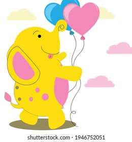 un elefante amarillo con globos