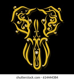 Yellow Elephant on Black Background ,Diamond, Gem, Jewelry Vector