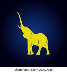 Yellow elephant silhouette. Vector on a blue background