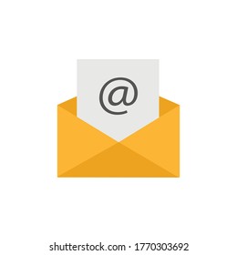 Yellow email flat icon isolated on white background. Vector illustration. Eps 10.