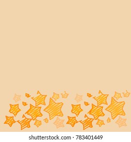 Yellow Embroidered Stars of Different Opacity and Size on Light Pink and Orange Background