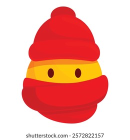 Yellow emoji bundled up in a red winter hat and scarf, staying warm and cozy