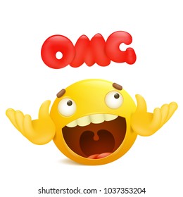 Yellow Emoji Cartoon Character. Omg Surprise Concept. Vector Illustration