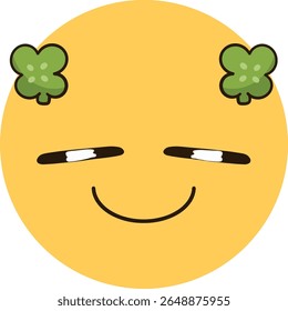 A yellow emoji with a clover on its head expressing hope and good luck.