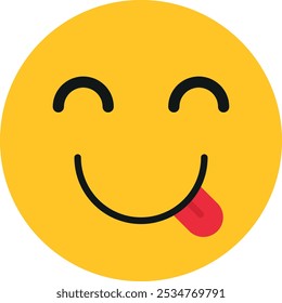 A yellow emoji face with a big smile and closed eyes, expressing happiness and satisfaction. The emoji has a round shape.