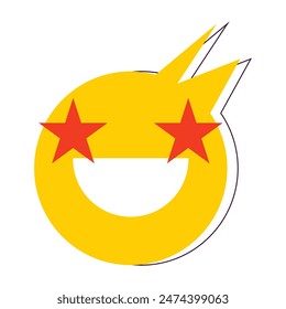 Yellow emoji face with eyes replaced by stars, expressing amazement or awe. The emoji is adorned with a fashionable hairstyle