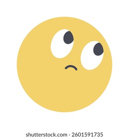 a yellow emoji face with a puzzled or thinking expression. The eyes are wide and looking upward, while the small, curved mouth suggests uncertainty or confusion.