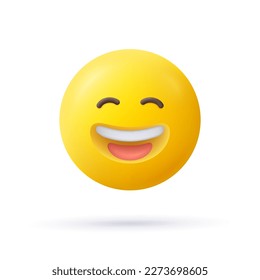 Yellow emoji face smile of joy. Happy laughing emoticon. 3d vector icon. Cartoon minimal style.