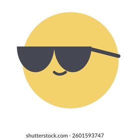 yellow emoji face wearing dark sunglasses giving a cool and confident vibe. The small, curved smile enhances the relaxed and stylish expression.
