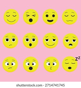 Caras de Emoji Amarillo con Diferentes Expresiones – Conjunto de Vector de Dibujos Animados