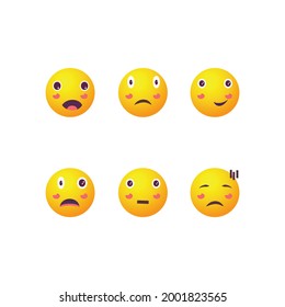 Yellow emoji faces. Happy smile emoticon, sad crying face and funny laughing emoji. facial expressions and emoticons vector icons set