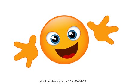 Yellow emoji with hands open for hugging isolated on white background. Vector illustration.