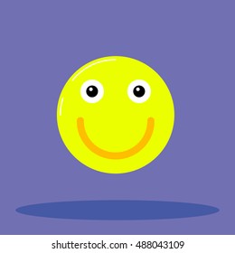 Yellow emoji with happy face Angry emoticon.Isolated vector illustration on pureple background.For the expression of feelings.For quality evaluation.The basic smileys. An isolated object. Illustration