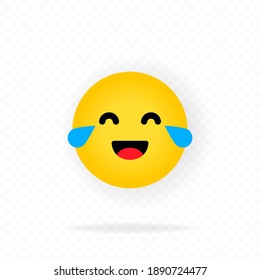 Yellow emoji icon. Laughing emoji. Happy face with smile emoticon. Chat, comment, reaction emotes. Social media concept. Emotion. Vector EPS 10. Isolated on transparent background.