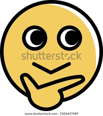 Yellow emoji icon of thinking about something while looking to the right. Vector illustration isolated on a white background.