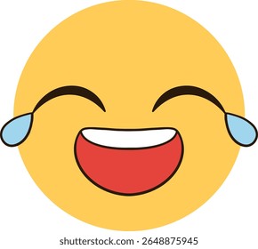 Yellow emoji laughing so hard that tears come out of his mouth and he smiles widely.