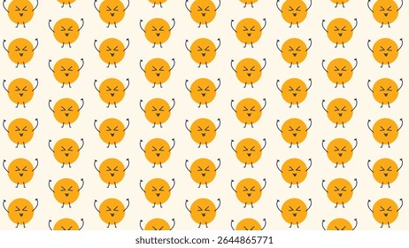 Yellow emoji pattern – happy and surprised cartoon faces in naive seamless design.