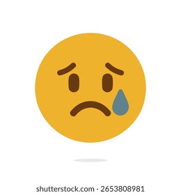 Um emoji amarelo com uma expressão triste e uma lágrima.