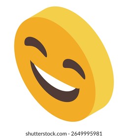 Yellow emoji showing teeth while winking and smiling isometric icon isolated on white background