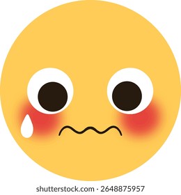 Um emoji amarelo com um rosto tímido e preocupado, suando.