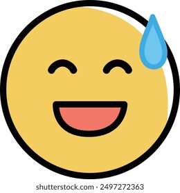 Yellow emoji of smiling face with sweat on face, vector illustration isolated on a transparent background.