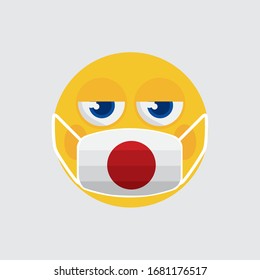 Yellow Emoji Wearing a Medical Mask Shaped Like an Japan Flag To Prevent The Outbreak Of The Virus Vector Illustration