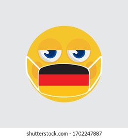 Yellow Emoji Wearing A Medical Mask Shaped Like An Germany Flag To Prevent The Outbreak Of The Virus Vector Illustration