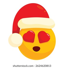 Yellow emoji wearing a santa claus hat showing love eyes for christmas holiday