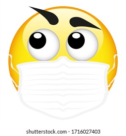 Yellow Emoji Wearing A Surgical Mask, Emoticon Medical Mask, Vector, Illustration, Eps File