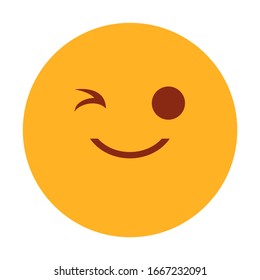 Yellow emoji winking vector isolated. Symbol for internet chat. Emotion expression, cheerful character.