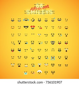 Yellow emoticon face set, vector illustration