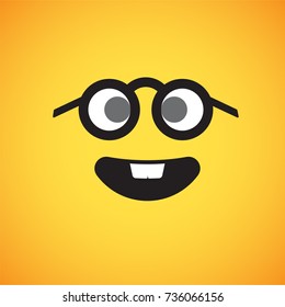 Yellow emoticon face (smart guy), vector illustration